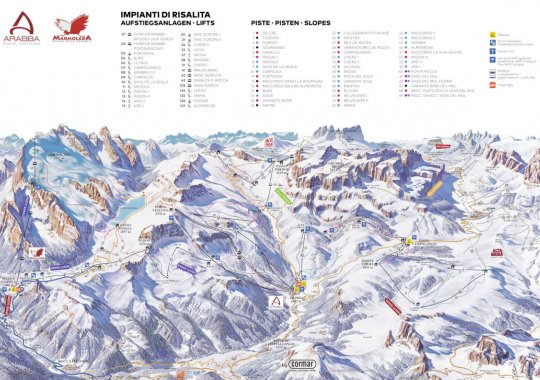 Arabba - Marmolada: skimap degli impianti di risalita e piste da sci
