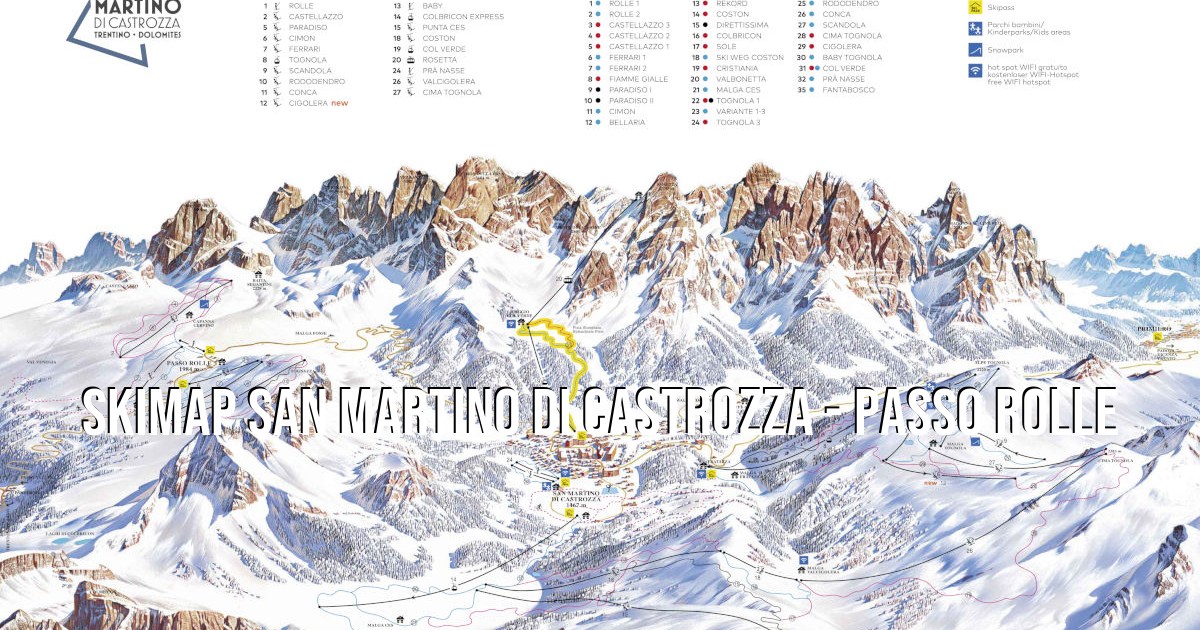 mappa piste e impianti San Martino di Castrozza - Passo Rolle